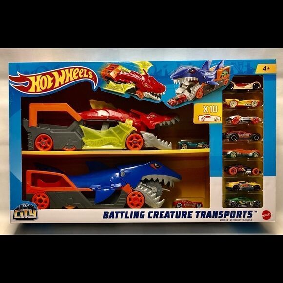 🔥 HOT WHEELS CITY 2 Battling Creatures Transporter Vehicle Set+10 Die Cast Cars - Picture 14 of 16